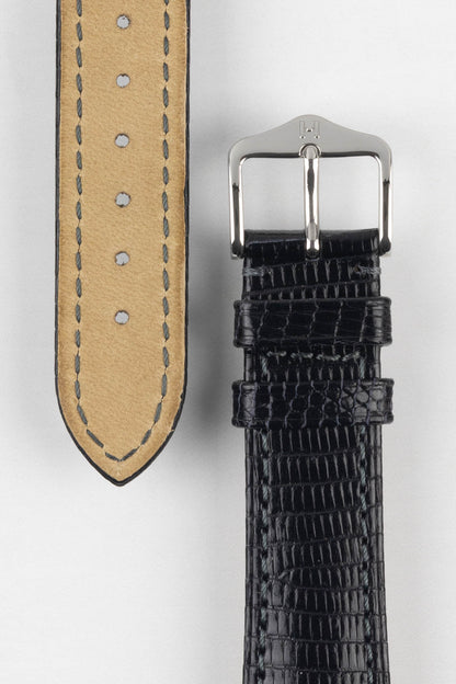Hirsch LONDON Lizard Leather Watch Strap in BLACK