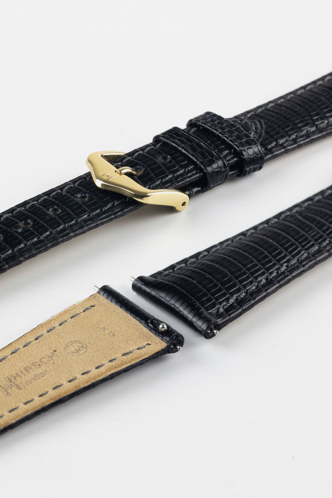 Hirsch LONDON Lizard Leather Watch Strap in BLACK
