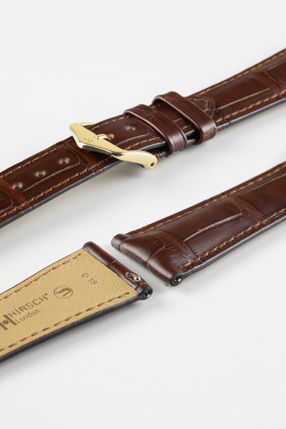 Hirsch LONDON Matt Alligator Leather Quick-Release Watch Strap in BROWN