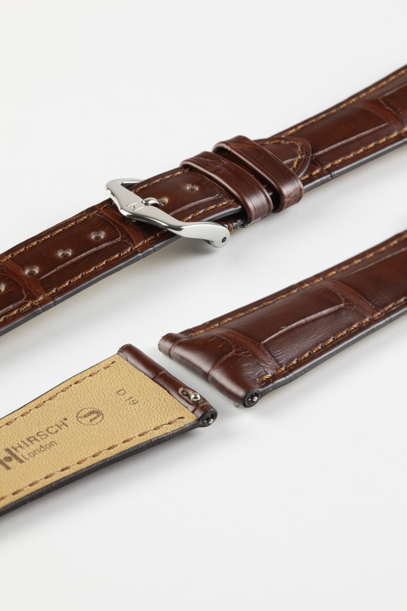 Hirsch LONDON Matt Alligator Leather Quick-Release Watch Strap in BROWN