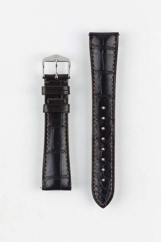 Hirsch LONDON Matt Alligator Leather Watch Strap in DARK BROWN