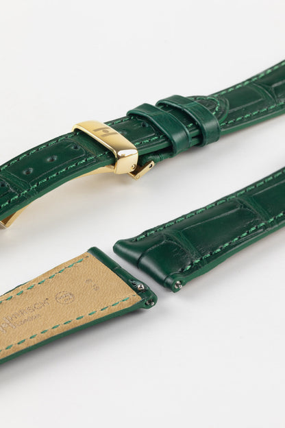 Hirsch LONDON Matt Alligator Leather Watch Strap in DARK GREEN