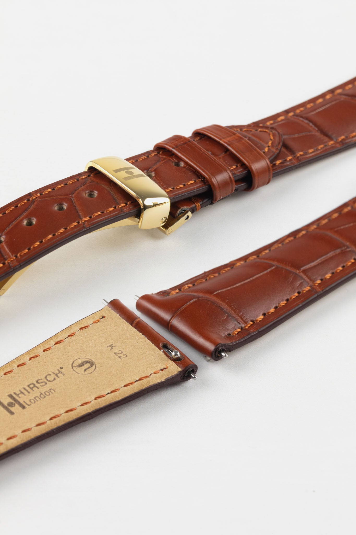 Hirsch LONDON Matt Alligator Leather Watch Strap in GOLD BROWN