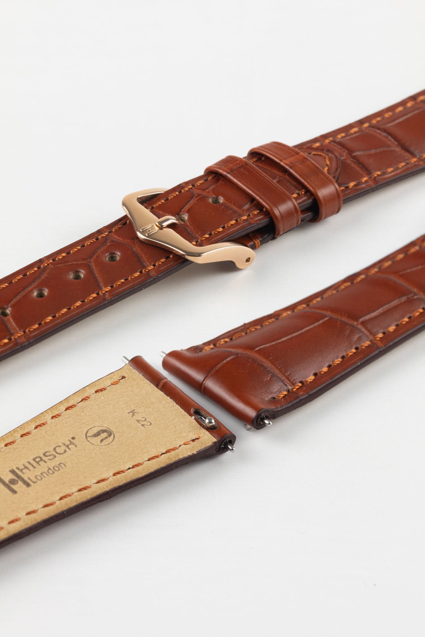 Hirsch LONDON Matt Alligator Leather Watch Strap in GOLD BROWN