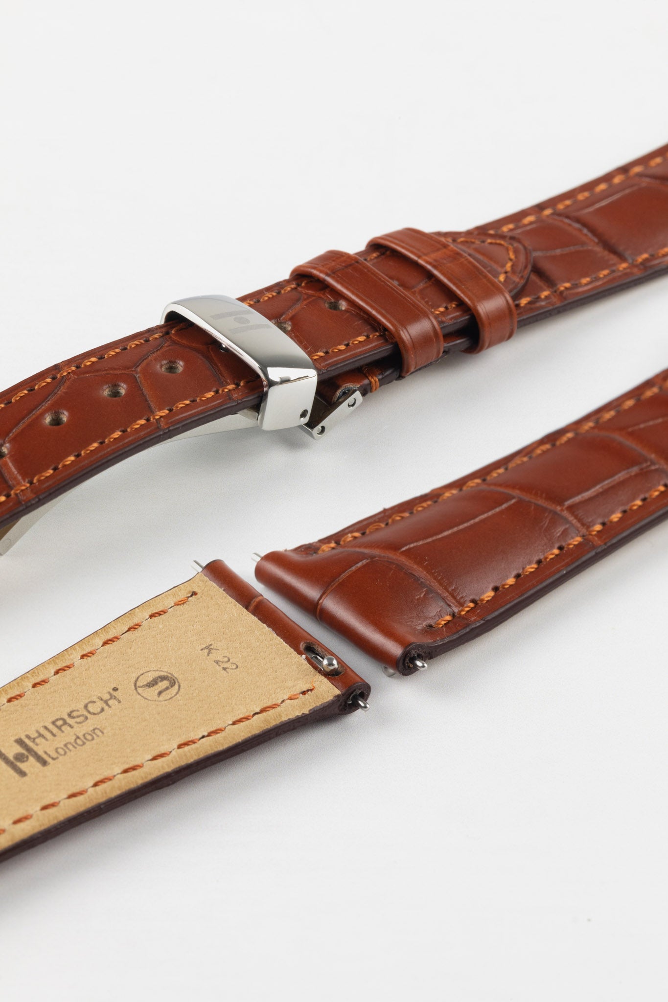 Hirsch LONDON Matt Alligator Leather Watch Strap in GOLD BROWN