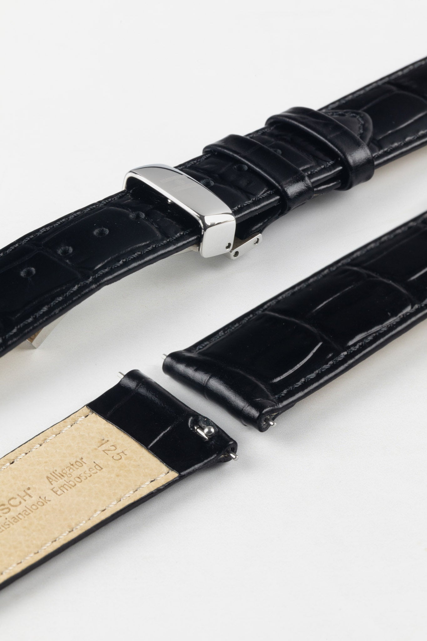 HIRSCH Louisianalook Black strap offering a high-end look at an affordable price, with a silver deployment clasp.