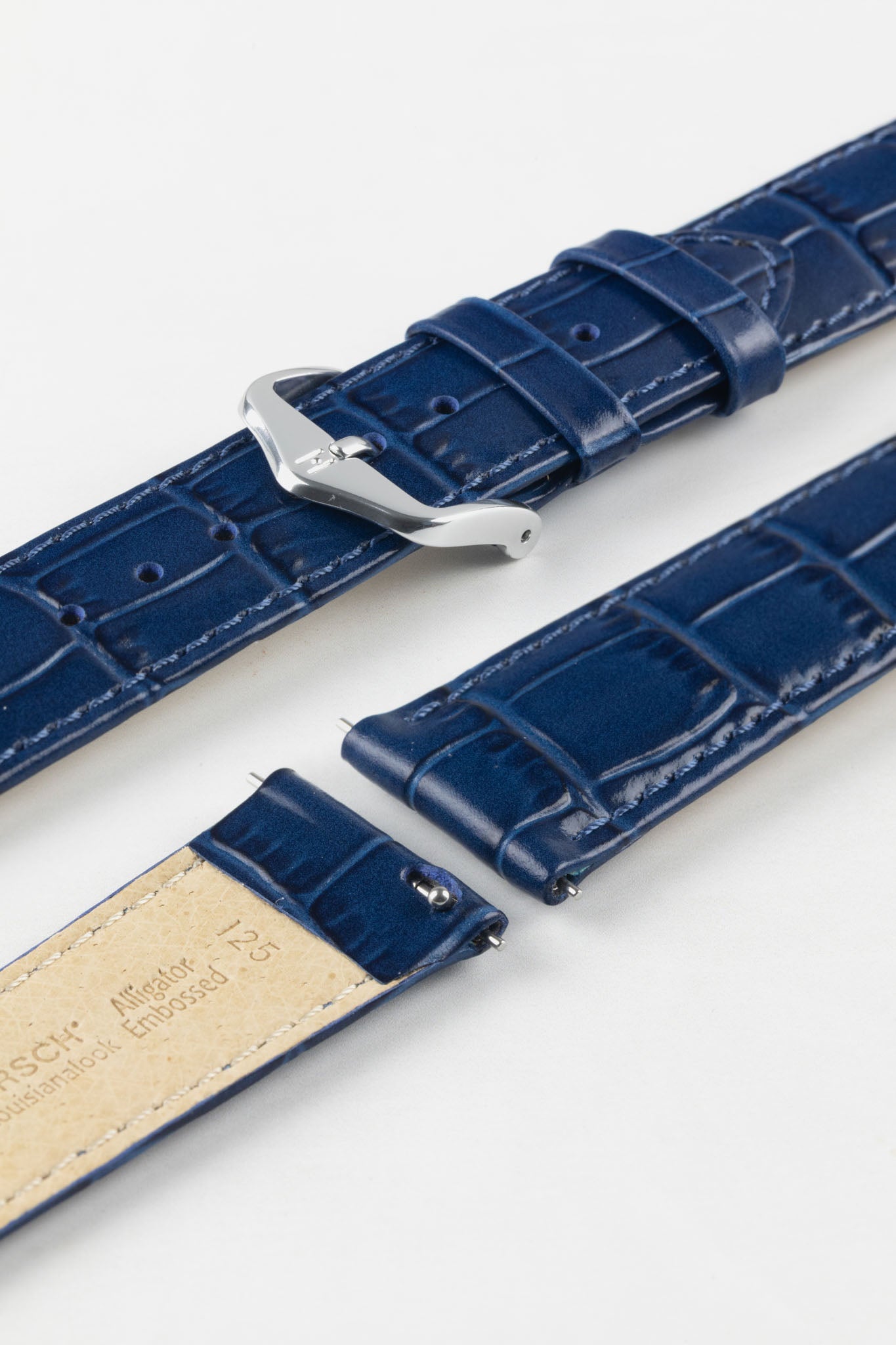 HIRSCH Louisianalook Blue strap offering a high-end look at an affordable price, with a silver buckle.