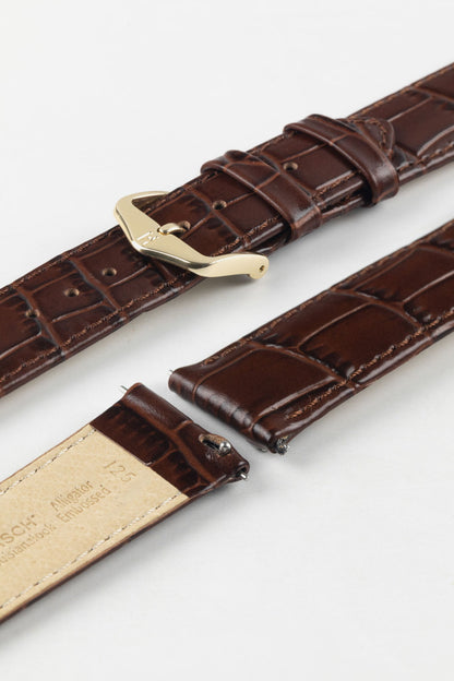 HIRSCH Louisianalook Brown quick-release strap detail with a stylish gold buckle for easy fitting.