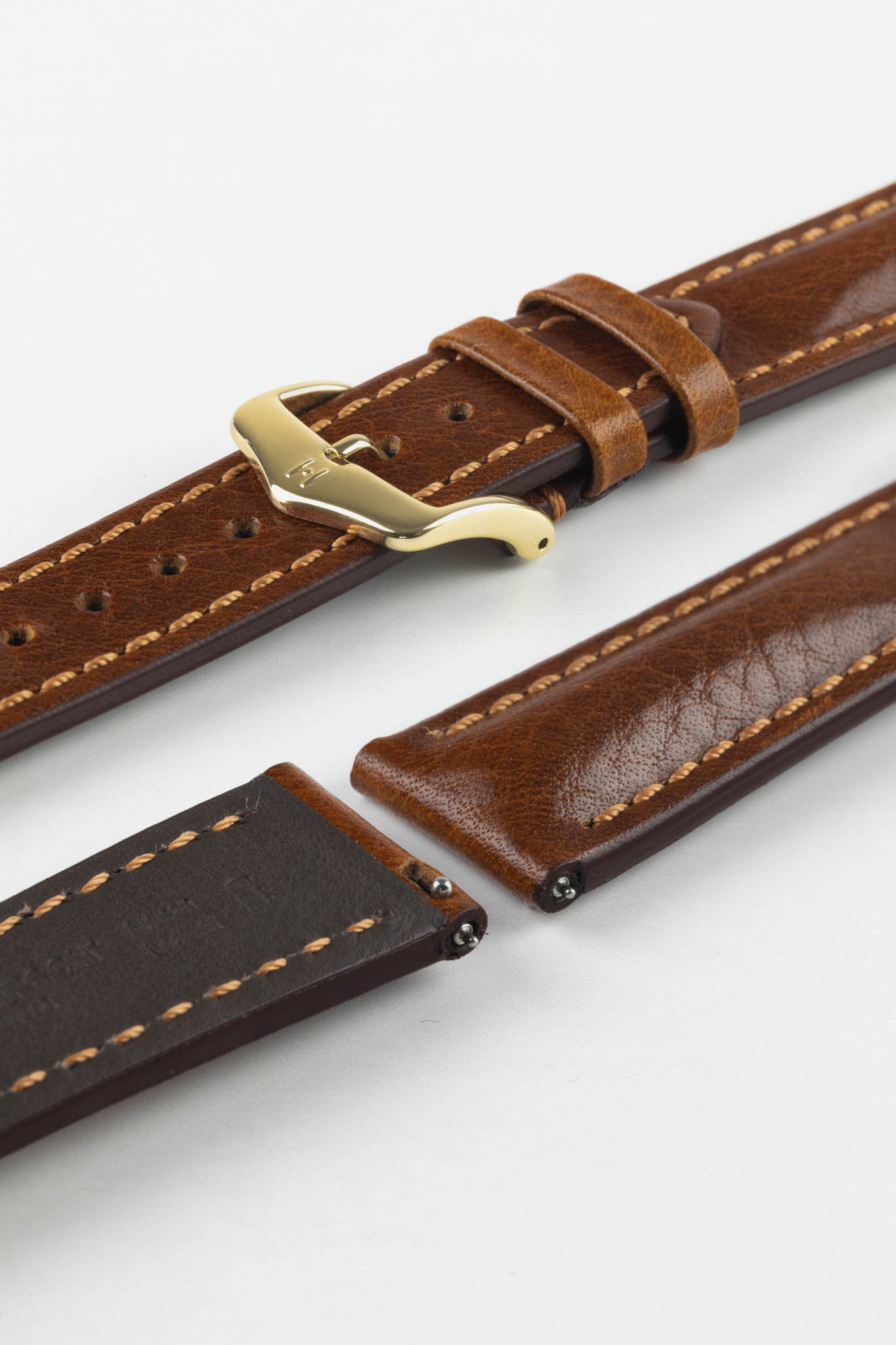 Hirsch LUCCA Tuscan Leather Watch Strap in GOLD BROWN