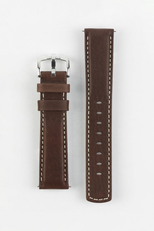 Hirsch MARINER Water-Resistant Leather Watch Strap in BROWN