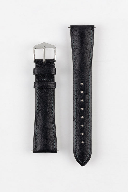 Hirsch MASSAI OSTRICH Leather Watch Strap in BLACK