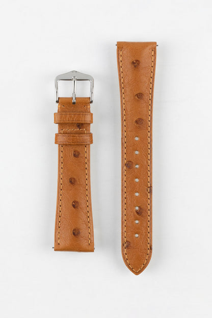 Hirsch MASSAI OSTRICH Leather Watch Strap in GOLD BROWN