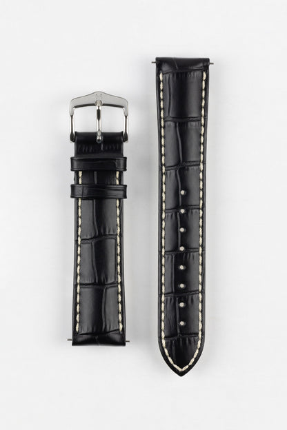 Hirsch MODENA Alligator Embossed Leather Watch Strap in BLACK