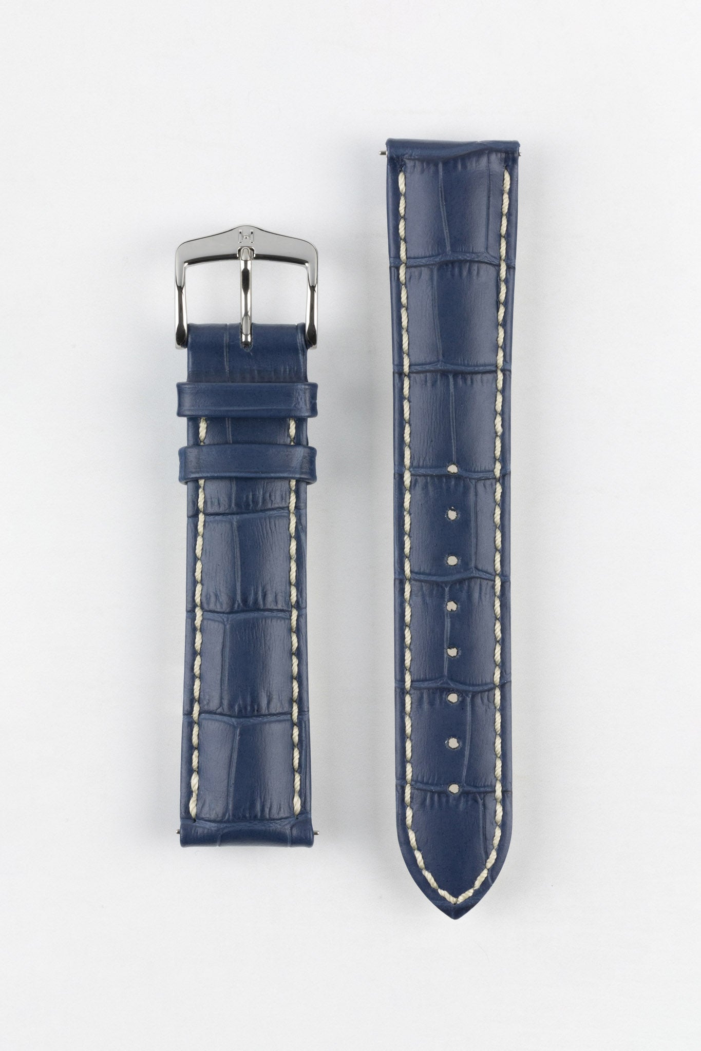 Hirsch MODENA Alligator Embossed Leather Watch Strap in BLUE