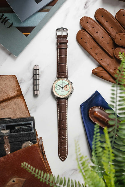 Hirsch MODENA Alligator Embossed Leather Watch Strap in BROWN