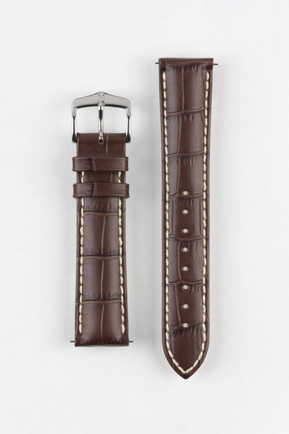 Hirsch MODENA Alligator Embossed Leather Watch Strap in BROWN