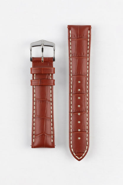 Hirsch MODENA Alligator Embossed Leather Watch Strap in GOLD BROWN