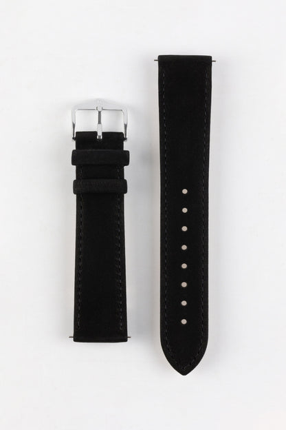 Hirsch OSIRIS Calf Leather With Nubuck Effect Watch Strap in BLACK