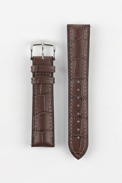 Hirsch PAUL Alligator Embossed Performance Watch Strap in BROWN