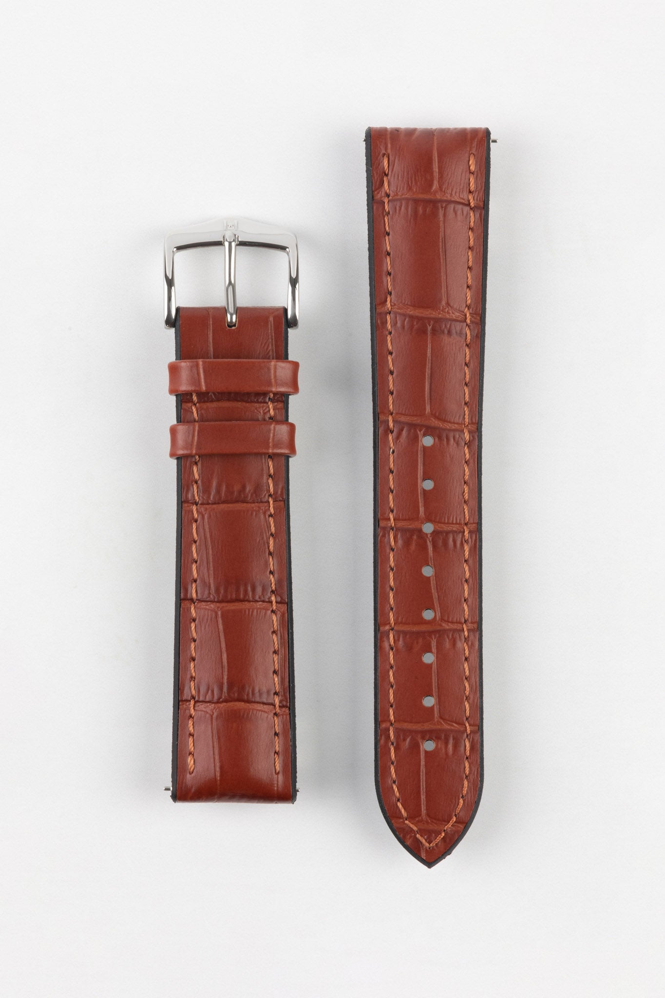 Hirsch PAUL Alligator Embossed Performance Watch Strap in GOLD BROWN