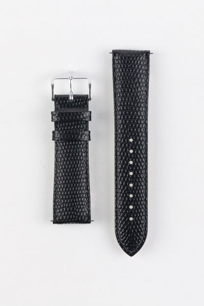 Hirsch Rainbow Lizard Embossed Quick-Release Leather Watch Strap in Black