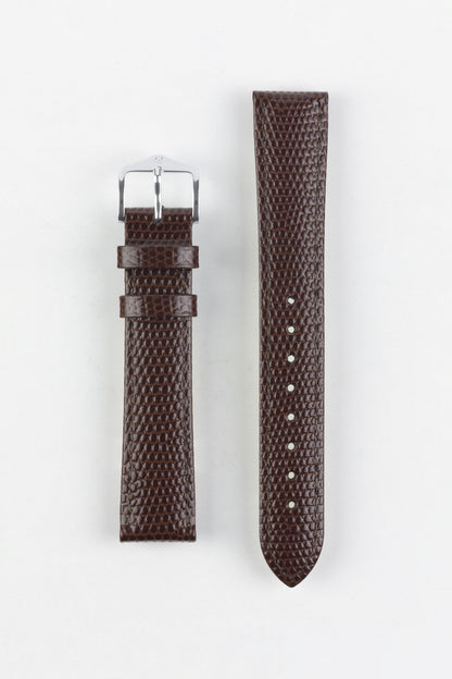 Hirsch RAINBOW NQR Lizard-Embossed Leather Watch Strap in BROWN