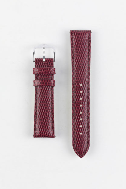 Hirsch RAINBOW Lizard Embossed Leather Watch Strap in BURGUNDY