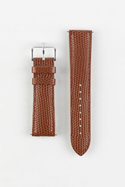 Hirsch RAINBOW Lizard Embossed Leather Watch Strap in GOLD BROWN