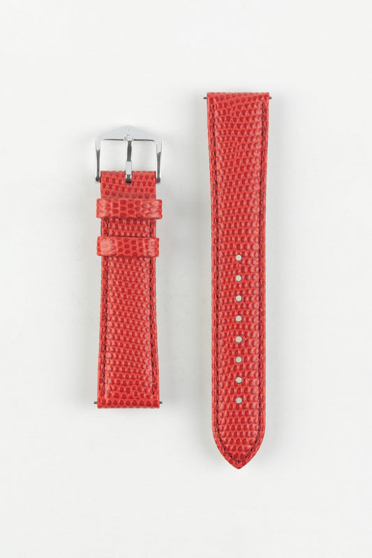 Hirsch RAINBOW Lizard Embossed Leather Watch Strap in RED