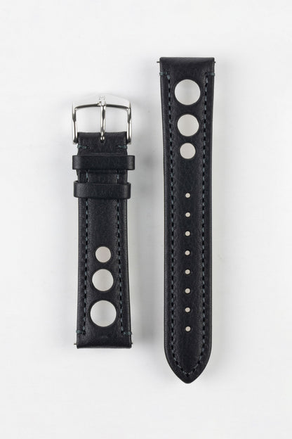 Hirsch RALLY Natural Leather Racing Watch Strap in BLACK