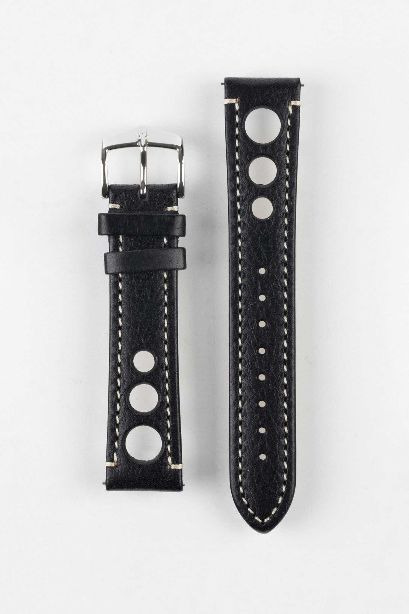 Hirsch RALLY Natural Leather Racing Watch Strap in BLACK & WHITE