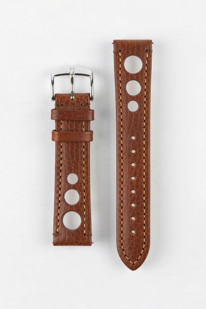 Hirsch RALLY Natural Leather Racing Watch Strap in GOLD BROWN