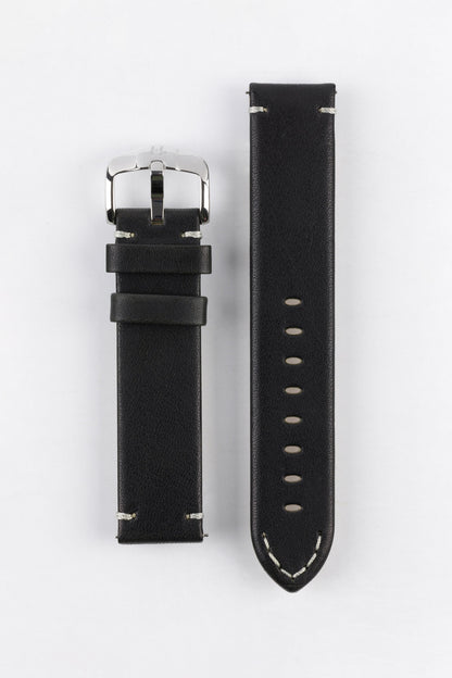 Hirsch Ranger Retro Leather Parallel Watch Strap - Black