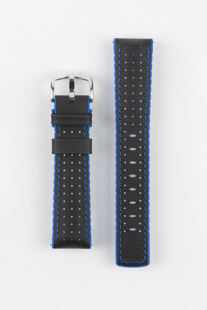 Hirsch ROBBY Sailcloth Effect Performance Watch Strap in BLACK / BLUE