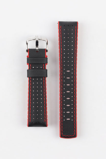 Hirsch ROBBY Sailcloth Effect Performance Watch Strap in BLACK / RED