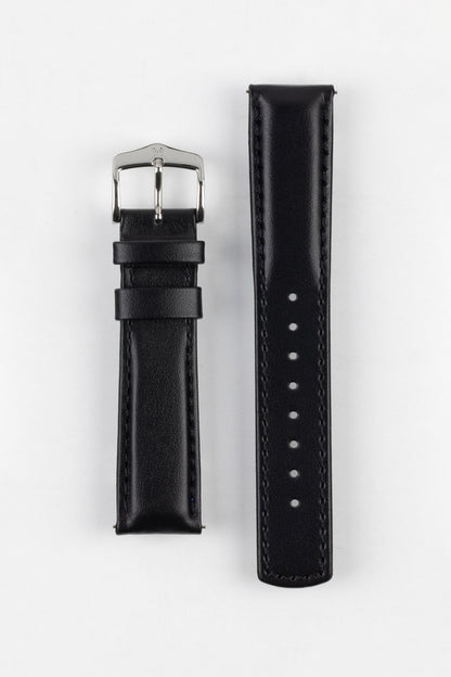 Hirsch RUNNER Water-Resistant Calf Leather Watch Strap in BLACK