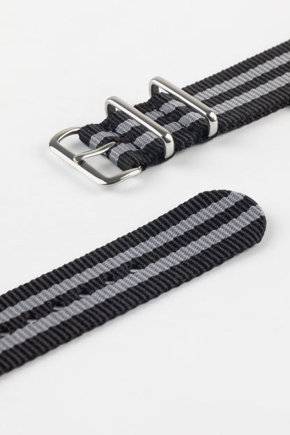 Hirsch RUSH Nylon One-Piece Watch Strap in BLACK / GREY