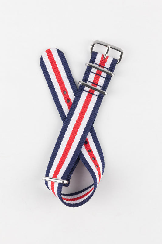 Hirsch RUSH Nylon One-Piece Watch Strap in BLUE / WHITE / RED