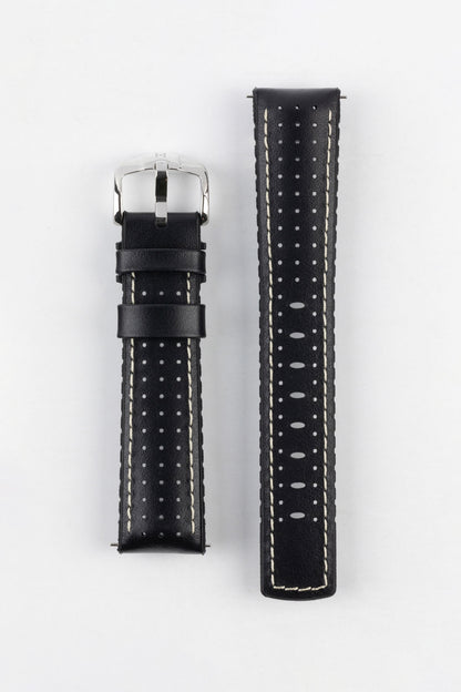 Hirsch TIGER Perforated Leather Performance Watch Strap in BLACK