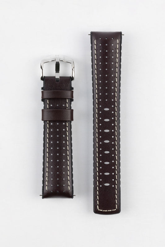 Hirsch TIGER Perforated Leather Performance Watch Strap in BROWN