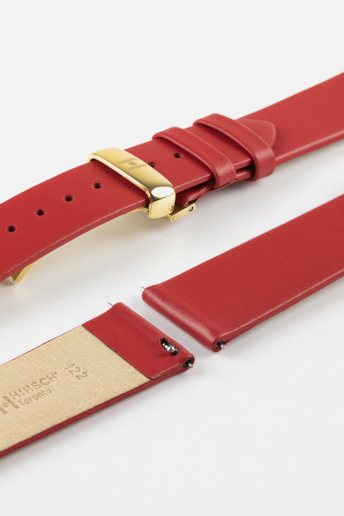 Hirsch TORONTO Quick-Release Fine-Grained Leather Watch Strap in RED