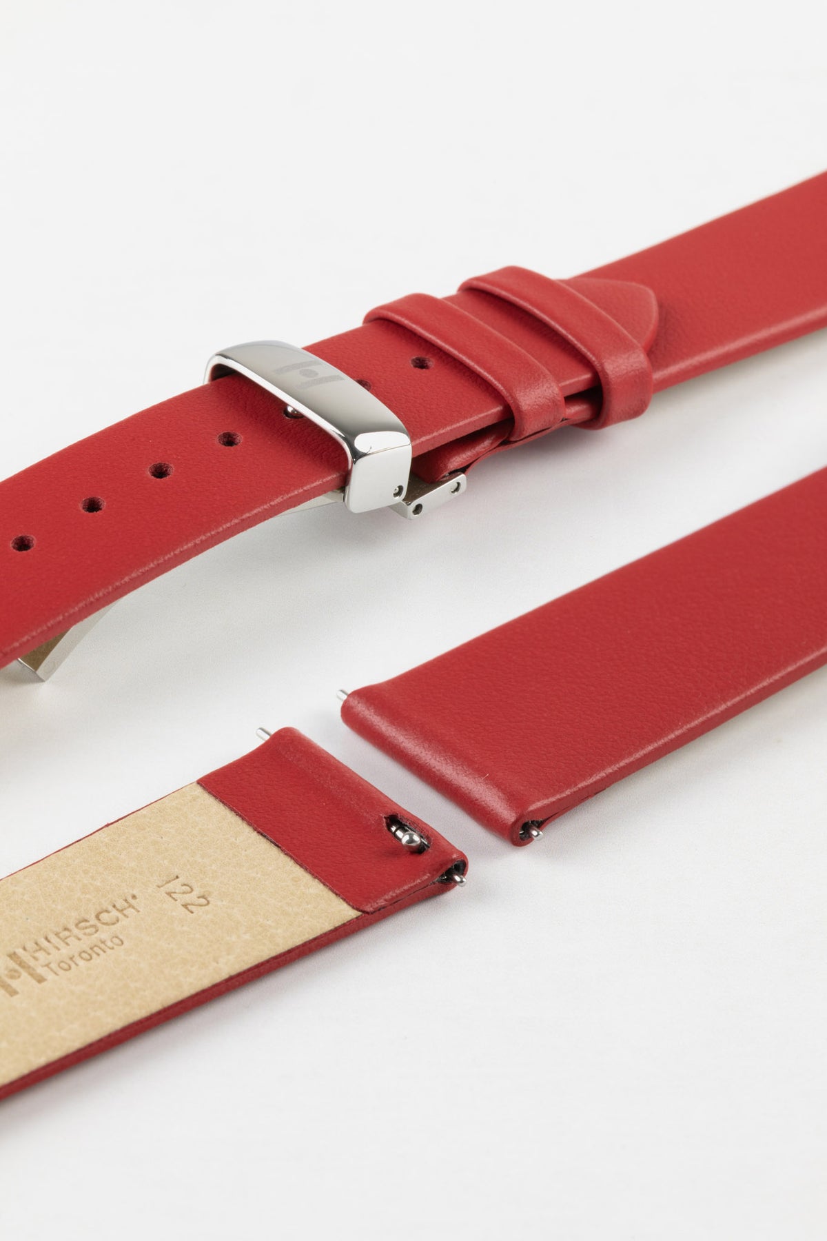 Hirsch TORONTO Quick-Release Fine-Grained Leather Watch Strap in RED