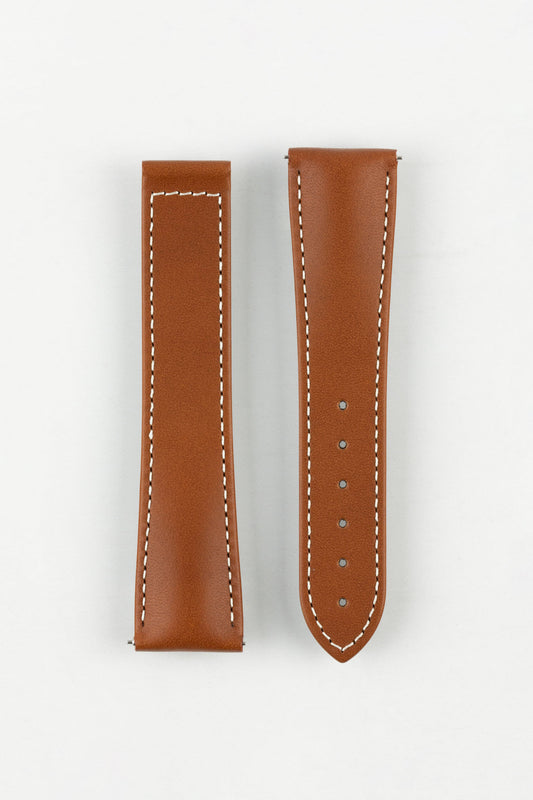 Hirsch VOYAGER Calfskin Deployment Watch Strap in GOLD BROWN/WHITE