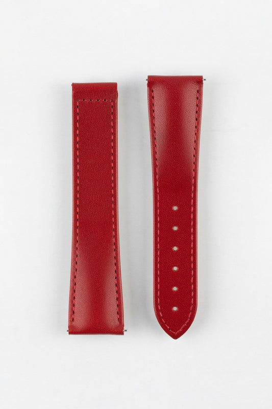 Hirsch VOYAGER Calfskin Leather Deployment Watch Strap in RED/RED