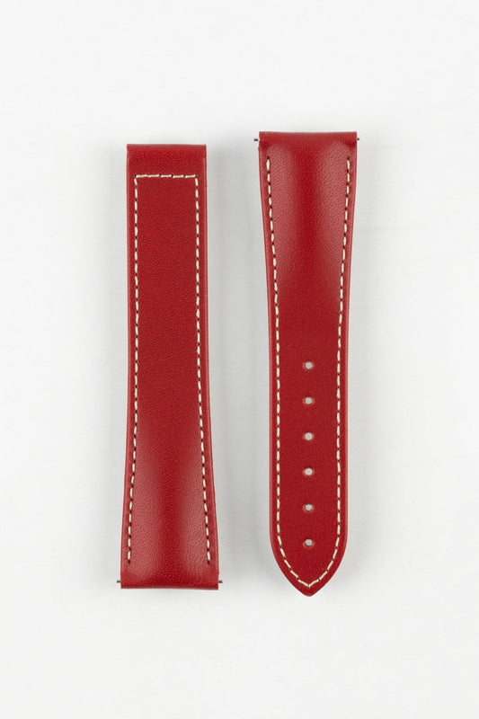 Hirsch VOYAGER Calfskin Leather Deployment Watch Strap in RED/WHITE