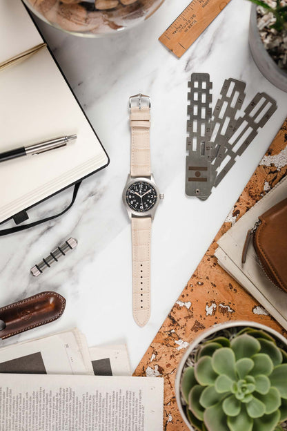 Hirsch DUKE NQR Alligator Embossed Leather Watch Strap - BEIGE