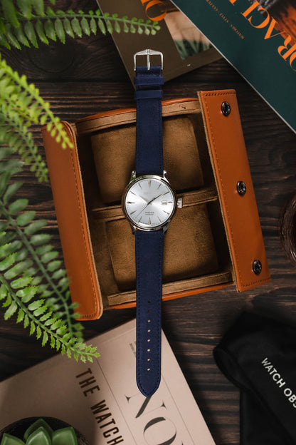 Hirsch OSIRIS Limited Edition Calf Leather with Nubuck Effect Watch Strap in DARK BLUE