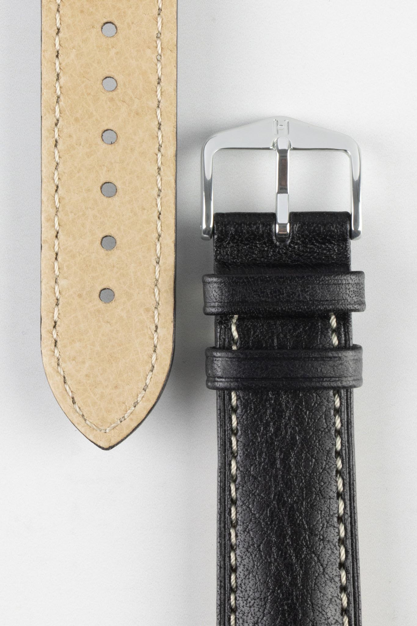 Hirsch BOSTON Quick-Release Buffalo Calfskin Leather Watch Strap in BLACK