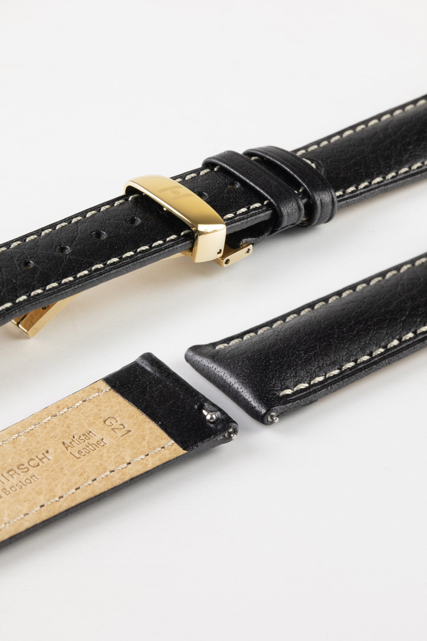 Hirsch BOSTON Quick-Release Buffalo Calfskin Leather Watch Strap in BLACK