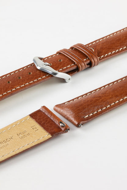 Hirsch Boston Buffalo Calfskin Leather Quick-Release Watch Strap in Gold Brown